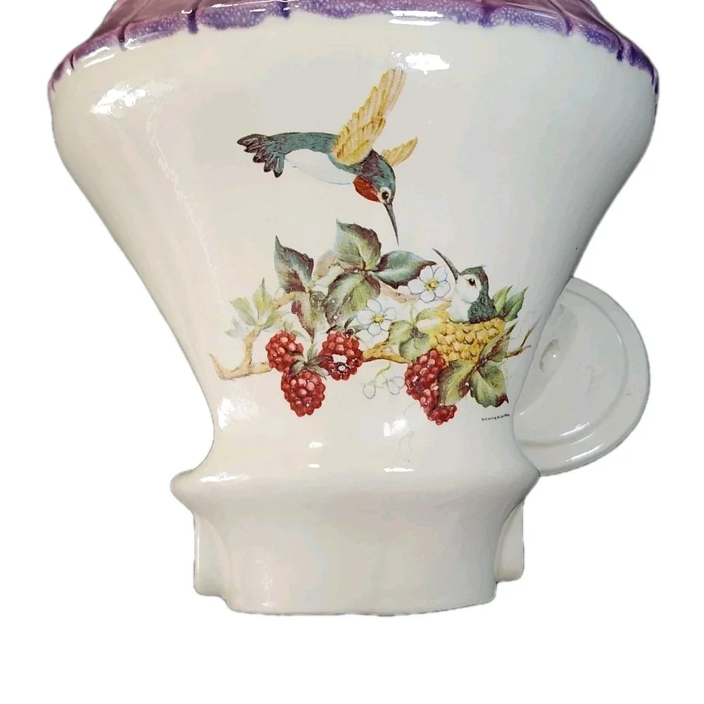 Vintage‎ Ceramic Garden Bird Feeder Whimsical Cottage Purple Turret Roof Rare